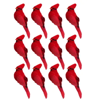 12Pcs Clip-on Mākslīgā Sarkanais Kardināls, Ziemassvētku Rotājumi, Putnu Putnu Ziemassvētki