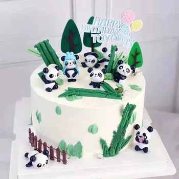 8pc Gudrs Panda Kūka Topper Bērniem Dzimšanas dienas ballīti Kūka Dekori Piegādes Baby Dušas Dzīvnieku Apdare Cepšanas DIY Piederumi, Ornaments