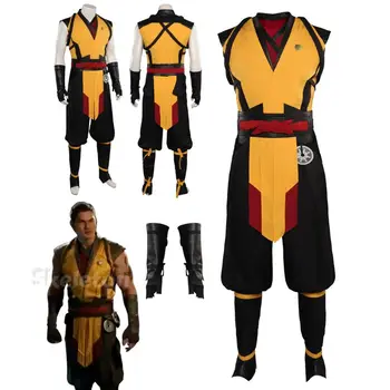 Mortal Kombat Scorpion Cosplay Fantasia Kostīms, Veste Bikses Pieauguši Vīrieši Spēlē Fantasy Apģērbs Halloween Karnevāls Noslēpt Uzvalks