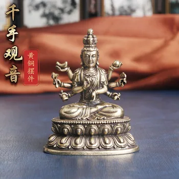 Vintage Tīra Misiņa Tūkstoši Rokās Guanyin Statue Galda Rotājumu Reliģisko Enshrinement Budas Statuja Rokdarbu Kolekcija Veco B