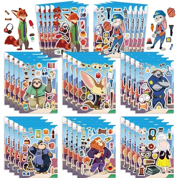 8/16Sheets Disney Cartoon Zootopia Puzzle Uzlīmes Spēli Padarīt Seju Bērniem Apkopot Jigsaw Kids Izglītojošās Rotaļlietas Labā Puse