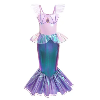 Bērniem Meitenēm Rozā Sirēna Princese Kleita Halloween Dzimšanas Dienas Svinības Cosplay Tērpu Bez Piedurknēm Spīdīga Metāla Drāzties Zivs Astei Līdzīgs Svārkiem