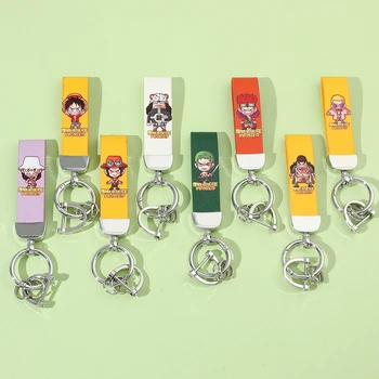 Monkey D. Luffy Ādas Iespiesti Keychain Viens Gabals Anime Attēls Roronoa Zoro Kulons Ādas Keyrings, lai Mugursoma Ornaments