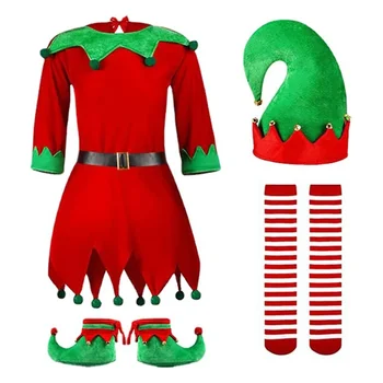 Bērnu vecīša Palīgs Fancy Dress Up Jaunais Gads Ziemassvētki Bērnu Bērniem, Svētku Apģērbs Meitenēm Ziemassvētku Elf Kostīms Komplekts