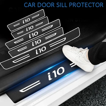 Automašīnu Durvju Sliekšņa Sliekšņa Aizsardzības Uzlīmes Anti kick par Hyundai i10 Logo Oglekļa Šķiedras Aizmugures Bagāžnieka Bufera Uzlīmes Aksesuāri