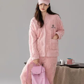 2024 Jaunu Pidžamas Komplekts Sievietēm, Pavasaris un Rudens, Ziemas Coral Fleece Sabiezējumu Lounge Sleepwear Gudrs Students Flaneļa Komplekts Homewear