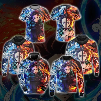 Tanjiro Saule Un Ūdens, Elpošanas Tehnikas Demon Slayer Visā Print T-krekls Zip pelēkā vārna Pulovers pelēkā vārna Top Iekšējo Un Ārējo Se