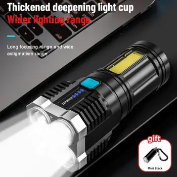 LED Gaismiņa COB Spēcīgs apgaismojums no Sāniem Āra Portatīvo Mājas USB Lādējamu Lukturīti Laterna, Ar Jaudas Displeju