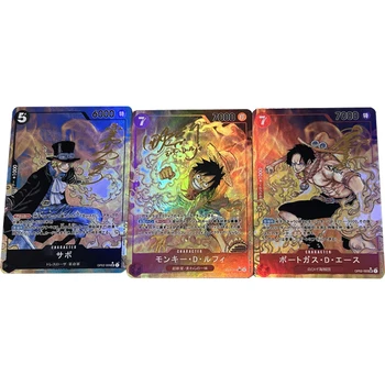 3Pcs/set Viens Gabals Anime Kolekcija Kartes Monkey D. Luffy Portgas D Ace Sabo Iedeguma Paraksta Karti Rupjas Flash Dāvanas 63*88mm