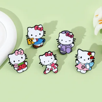 Kawaii Anime Sanrio Hello Kitty Broša Radošumu Jaunu Metāla Emblēma Cute Karikatūra Žetons Universāls, Piederumi Apģērbi Soma Rotā