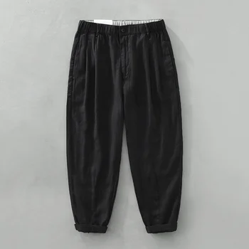 Japāņu Vintage Tīra Veļa, Vīriešu Ikdienas Bikses Streetwear Loose Fit Elastīgs Viduklis, lai Ērti Haki Melna Taisnas Bikses