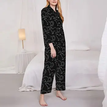 Gudrs Sesks Drukāt Sleepwear Rudens Savvaļas Dzīvnieku Vintage Lielajam Pidžamas Komplekts Sieviete Ar Garām Piedurknēm Kawaii Ikdienas Dizains Mājas Tērps