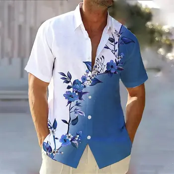 Ziedu Vīriešu Krekls Drukas Īsām Piedurknēm Ielu Modes Atloks Top Gadījuma Vīriešu Krekls Lielgabarīta Blūzes Vasaras Augstas Kvalitātes Apģērbs