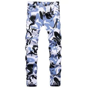 Vīri Kamuflāžas 3D Digitālā Krāsotas Džinsi Pantalon Hombre Dizainers Vīriešu Džinsa Bikses Rudens Izdilis Streetwear Hip Hop Džinsi
