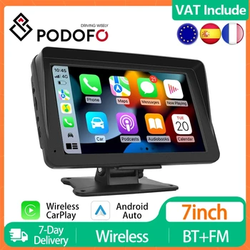 Podofo 7Inch Auto Radio Bezvadu Apple CarPlay Android Auto Video Atskaņotāja Portatīvās Navigācijas Stereo Touch Screen Multivides Audio