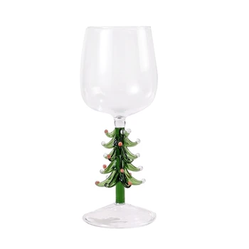 M5TF Elegants Ziemassvētku Vīna Glāzes Ziemassvētku Eglīšu Stikla Kausa Dekoratīvās Vīna Glāzes Brīvdienu Dāvanu Dzeramā Stikla Kauss