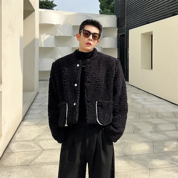 SYUHGFA Vīriešu Apģērbu Lambhair Žaketes tīrtoņa Krāsu 2024 Ziemas Jauno Jēra Vilnas Mētelis Modes korejiešu Stilā, Nišu Dizaina Virsdrēbes