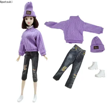Violeta Roku Modes Lelle Drēbes Komplekts Barbie Apģērbs 1/6 Lelles, Aksesuāri Barbie Top Kultūraugu Bikses, Cepure, Kurpes, Rotaļlietas