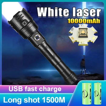 10000mAh Super Spilgti Balta Lāzera Led Lukturīti, USB Uzlādējams lielos attālumos Taktiskās Lāpu Āra Lukturīti Kempings Laternas