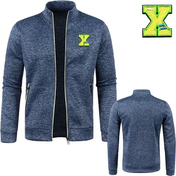 Modes pelēkā vārna Mens X izšūšana dizaina stand-up apkakle Y2k Vīriešu jaka zīmolu vīriešu apģērbi Augstas klases vīriešu rāvējslēdzēju pelēkā vārna