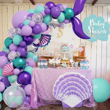 136Pcs Violeta Tēma Balonu Vainags Zem Jūras Nāriņa Baby Dušas Kāzu Piegādes Dzimšanas dienu Apdare