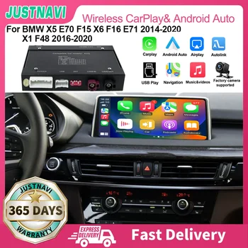 JUSTNAVI Bezvadu Apple CarPlay Android Auto BMW NBT EVO X5 E70 F15 X6 F16 E71 2014. - 2020. Gadam X1 F48 2016-2020 Auto, Play Funkcija