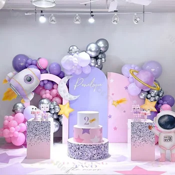 131pcs Lillā Baloni Puse Fona Dekorēšana Kosmosa Elementiem Puses Violeta un Rozā Balonu vainags Arch Dzimšanas dienas svinības