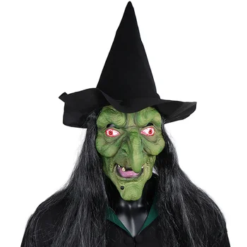 Halloween Šausmu Vecās Raganas Maska ar Cepuri Cosplay Biedējošu Klauns Hag Lateksa Maskas Sejas Zaļā Liels Deguns Vecas Sievietes Kostīms Puse Aksesuāri