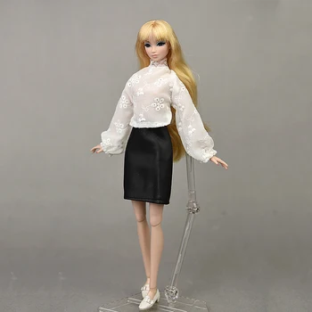 1Set Modes Apģērbu Barbie Leļļu Aksesuāri Leļļu Tērpiem Puff Piedurknēm Topi Melnā Ādas Svārki Par Blythe Lelle Mazulis DIY Rotaļlietas