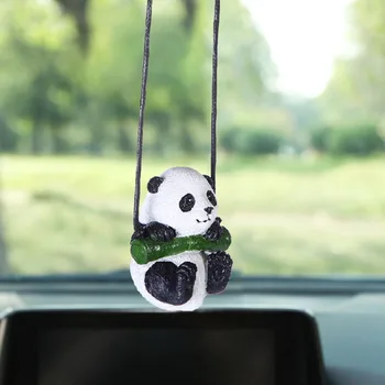 Panda Automašīnas Kulons Gudrs Sveķu Cieto Karikatūra Dekoru Vieglie Auto Interjera Aksesuāri, Spogulis, Atpakaļskata