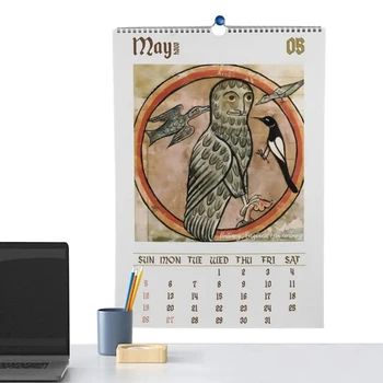 Sienas Kalendārs 2024. Gadam Dargon Jauno Gadu Hangable Kalendāra 2024 12 Mēnešu Plānotājs Putnu Gleznas Dāvanu