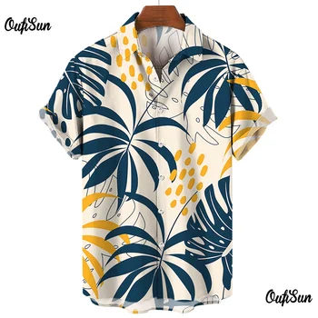 Havaju Vīriešu Krekls Gadījuma Atloks ar Īsām Piedurknēm Tee Kokosriekstu Koku Iespiesti Krekls Vīriešiem Vintage Vīriešu Apģērbu Beach Blūze Vasaras