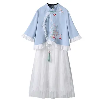 Vasaras 2023 Tradicionālā Ķīniešu Hanfu Kopumu, Izšuvumi, Ziedu Trušu Modificētu Elegants Saldās divdaļīga Sieviešu Tērps, Apģērbs