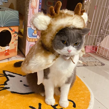 Ziemassvētku Kaķu Kostīmi Ziemas Siltā Pet Aļņa Raga Maziem Kaķiem, Suņiem Ziemassvētki Jaunais Gads Pet Cat Apģērbs Ziemas Vilnas Kaķēns Apģērbs