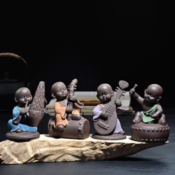 Krāsa Smilšu Keramikas Purpura, Smalku Smilšu Tējas Pet Kung Fu Tējas Mākslas Maziem Ornamentiem, kas Pūš Pull Spēlējot un Dziedot Maz Mūks Tēju Komplekts