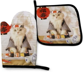 Suši Kaķis Japāņu Gudrs, Funny Kaķēns Krāsns Dūraiņi un Podu Turētāji karstumizturīgs Krāšņu Cimdi Droša Vārīšana Cepšana Grilēšanai