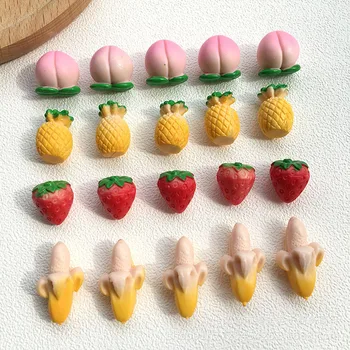 5gab simulācijas mini augļu persiku persiku, zemeņu plastmasas rotaļlietu kulons Par DIY Rotaslietu izgatavošana Piederumi