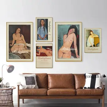 Pasaules Slavenā Amedeo Modigliani Izstāde Vintage Plakāti Anotācija Pliks Audekls Gleznošanai un Izdrukas Sienas Art Pictures Mājas Dekoru