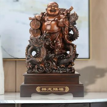 Ķīnas Mūsdienu Mākslas Sveķu Smejas Buddha Statue Četri Stili, Laimīgais Pūķis Bruņurupuča aizsardzība Budas Skulptūru Mājas Dekoru