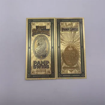 Viena Unce Zelta Folijas Pārklājumu Banknošu Bārs Suisse Kartes Šveice Dieviete Zelta Biļeti ar UV Drukas Piemiņas Kuģiem