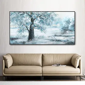 Dzīvības Koks Audekls, Eļļas Glezna Roku Darbs Tuksnesī Dievs Koka Sienas Art Blue Fantasy Meža Augu Tekstūru Dabas Ainava Mājas